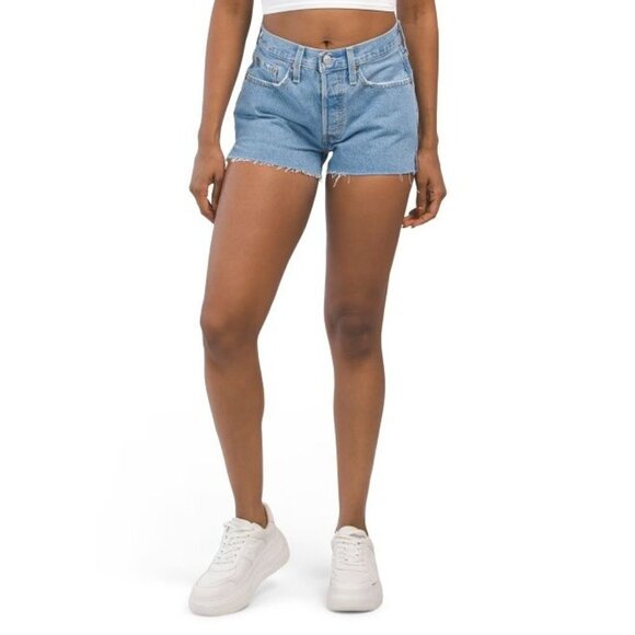 Levi's 501 Original Womens Light Wash Raw Hem Button Fly Jean Shorts Sz 34 New - Picture 1 of 11